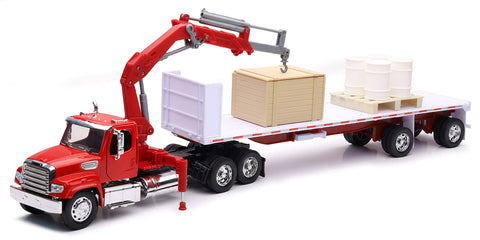 New Ray Toys 1:32 Scale Freightliner 114SD Flat Bed with Crane and Accessories
