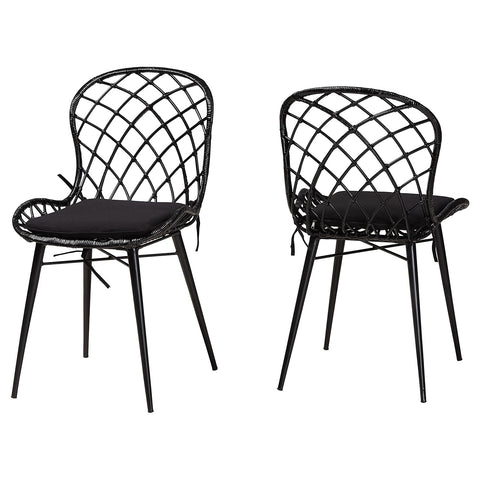 Baxton Studio Sabelle Bohemian Black Finished Rattan and Metal Dining Chair