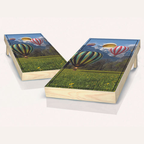 Skip's Garage Hot Air Balloon Cornhole Set - 2x4 Boards (All Weather Bags) - Include Case + Edge Lights + Score