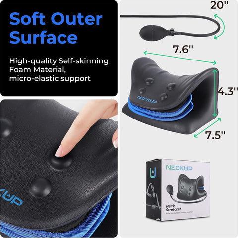 NECKUP Advanced Airbag Neck Stretcher for Neck Pain Relief || Ergonomic Cervical Spine Relief, Enhanced Traction Pillow Design, Portable Neck Pain Alleviator || Neck and Shoulder Relaxer