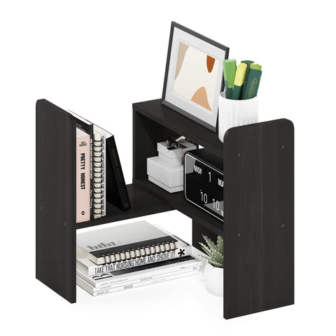 Furinno Classic Desktop Organizer Storage Rack Adjustable Free Style Rotation Display Bookshelf, Espresso 6.7D x 23.7W x 15.67H in