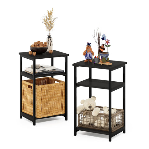 Furinno Just 3-Tier Metal Frame End Table with Storage Shelves, 2-Pack, Espresso