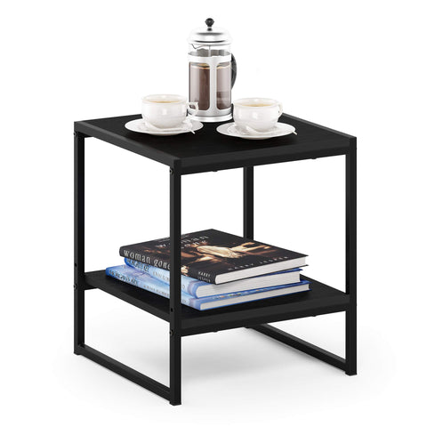 FURINNO Camnus Modern Living 2-Tier End Table, Americano, 15.9 in x 15.75 in x 18 in