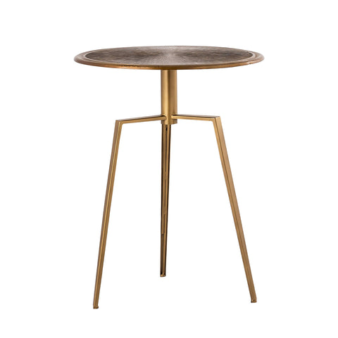 Pasargad Home Byzantine Delos Design Side Table, Antique Brass Finish Metal Round Accent Table for Living Room, Bedroom - Brass