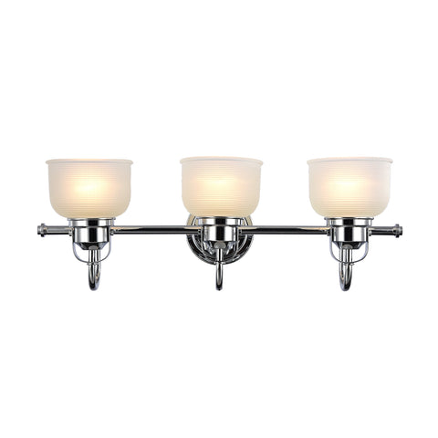 Chloe CH51049CM25-BL3 25" Wide Industrial-Style 3 Light Chrome Finish Bath Vanity Wall Fixture White Frosted Prismatic Glass, 9 x 25.3 x 8.7, Silver