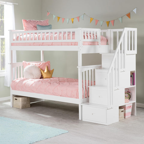 AFI, Columbia Staircase Bunk Bed Twin Over Twin, White
