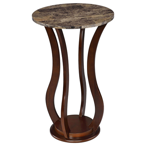 Coaster Home Furnishings - Elton - Wood - Round Plant Stand with Faux Marble Top, Curved Wooden Legs, Built-in Shelf Base and Traditional Style - Living Room - Brown - 900926