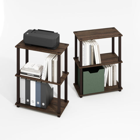 Furinno Turn-S-Tube 3-Tier Compact Multipurpose Shelf Display Rack with Square Tube Black Walnut/Brown Set of 2
