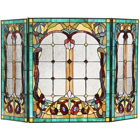 Chloe Lighting CH3F375VG44-GFS Victorian Lucian Tiffany-Style Folding Fireplace Screen (3 Pieces)