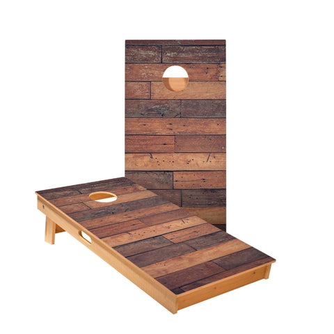 Skip's Garage Horizontal Rustic Wood Cornhole Boards - Includes (2) Boards (Resin Bags) + (2) Hole Lights & (2) Edge Lights