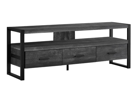 Monarch Specialties TV Stand-Console with 3 Drawers and Shelves-Industrial Modern Style Entertainment Center with Metal Legs, 60" L, Black Reclaimed Wood Look