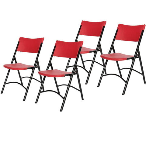 Plastic Portable Folding Chairs by National Public Seating – 600 Series Premium Lightweight Foldable Chairs for Indoor & Outdoor, Set of 4 – Comfortable, Durable, Institutional-Grade, Red