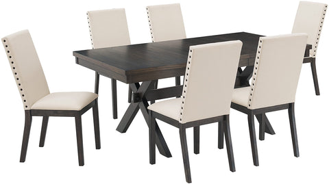 Hayden 7-Piece Dining Table Set For 6 Slate/Cream - Table & 6 Upholstered Chairs