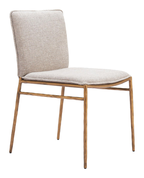 Zuo Nordvest Dining Chair Beige & Gold, Beige Dining Chair, Forged Steel Leg, Plywood, Indoor Dining, 20.3" W x 22.2" D x 32.7" H