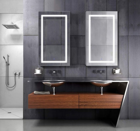 Krugg LED Medicine Cabinet 24 Inch x 42 Inch | Recessed or Surface Mount Mirror Cabinet w/Dimmer & Defogger + 3X Makeup Mirror Inside & Outlet + USB (Right Hinge 42" Tall)