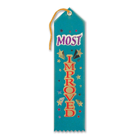 Beistle Most Improved Award Ribbons, 2 by 8-Inch, 6-Pack