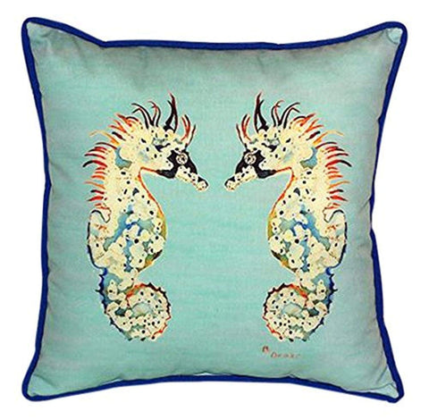 Betsy Drake Betsy's Sea Horses Indoor/Outdoor Pillow, 18" x 18", Teal