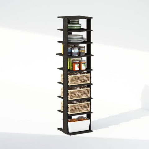 Furinno Compact 9-Tier Vertical Space Saving Free Standing Corner Shelf Display Rack Espresso