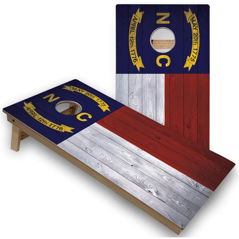 Skip's Garage North Carolina Flag All-Weather Cornhole Boards - PVC - Include CASE + Hole Lights