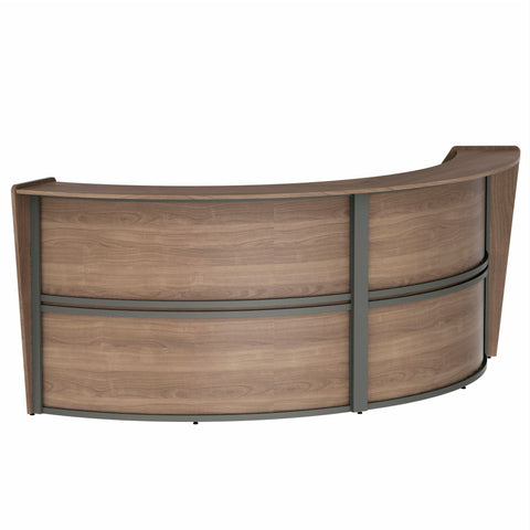 Linea Italia Curved Modern Office Desk Easy to Assembly 2 Panel Reception Counter for Lobby, Salon, 124" x 49", Walnut