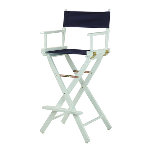 Casual Home Director's Chair ,White Frame/Navy Canvas,30" - Bar Height