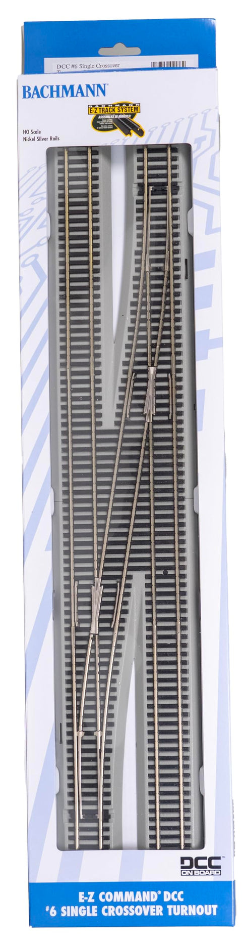 Bachmann Trains - E-Z COMMAND DCC EQUIPPED #6 SINGLE CROSSOVER TURNOUT - RIGHT - NICKEL SILVER E-Z TRACK With Grey Roadbed - HO Scale Medium
