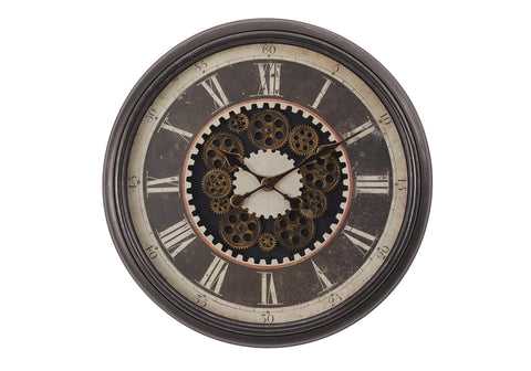 Monarch Specialties I 9070 Clocks, 23" Round, Gear Mechanism, Wall Clock, Brown, Transitional