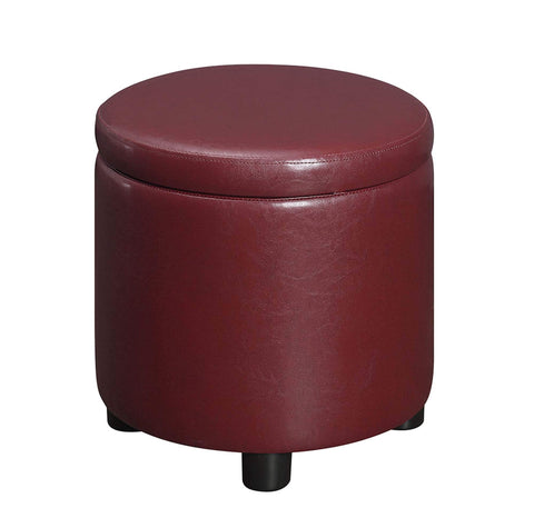 Convenience Concepts Designs4Comfort Round Accent Storage Ottoman in Burgundy Red Faux Leather Finish
