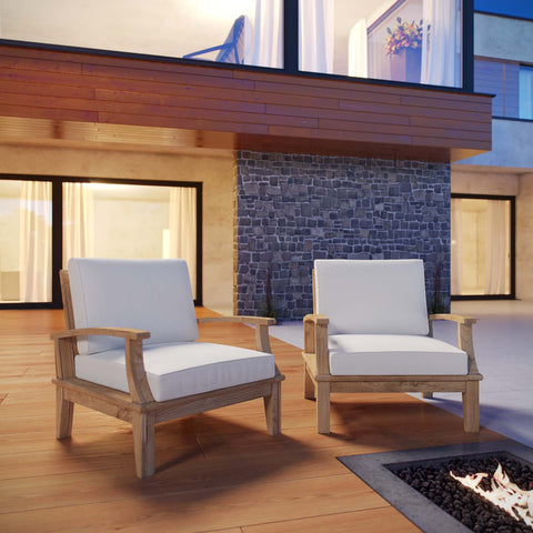 Lexmod Marina 2 Piece Outdoor Patio Teak Sofa Set in Natural White