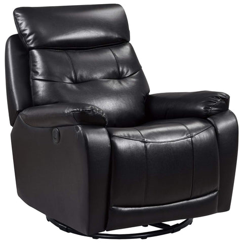 Night Rock Black Leather Glider and Swivel Power Recliner with USB port