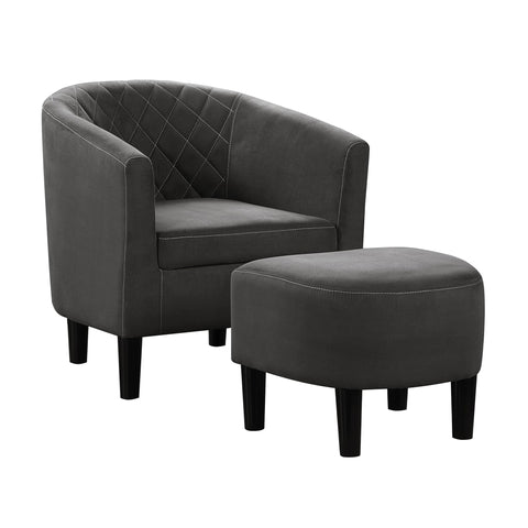 Convenience Concepts Take a Seat Roosevelt Accent Chair with Ottoman Set 27.75" - Modern Mid-Back Barrel Accent Chair with U-Shaped Ottoman, for Living Room, Bedroom, Office, Dark Gray Microfiber
