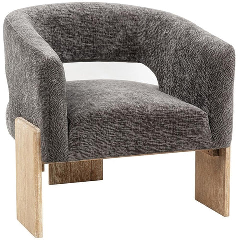 Moti Tess Accent Chair in Modern Crystal Black Ribbed Linen on Solid Wood