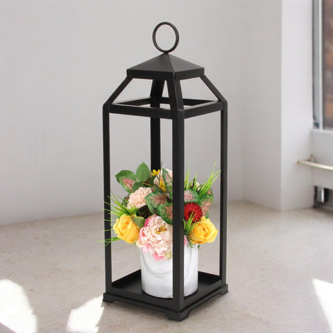 Cheungs Novara Tapered Square Top Metal Lantern - Black 6068BK
