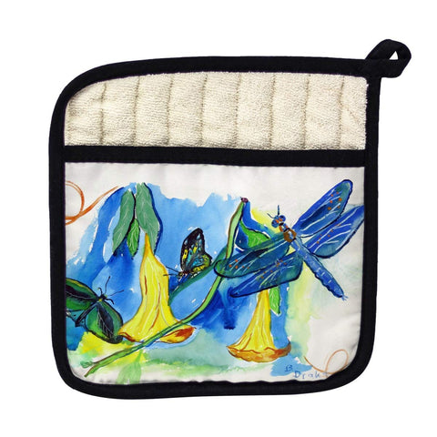 Betsy Drake PT813 Yellow Bells & Dragonfly Pot Holder