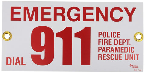 Pentair R231700 Emergency Phone Number 911 Pool and Spa Sign, Sold Individually