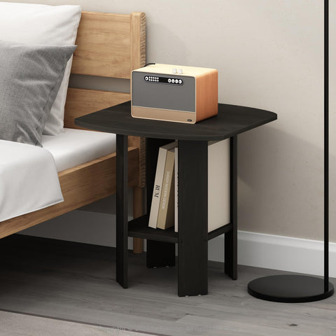 Furinno TIDUR Night Stand, Open Shelf Design Nightstand with Storage Shelf, Round Corner Bedside Table, End Table, Side Table, for Bedroom, Closet, Dorm, Espresso