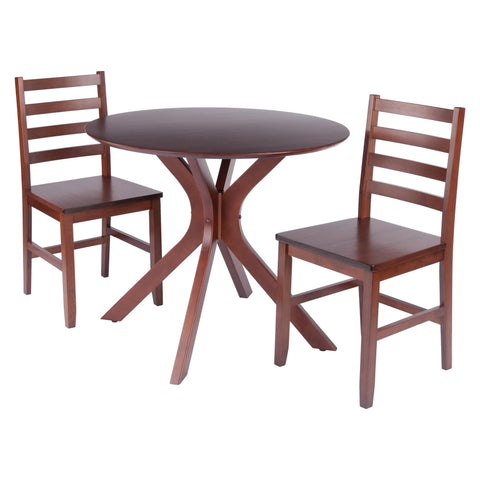 Winsome Lexa Dining Table with Splayed Legs, Walnut Finish with 2 Hamilton Dining Chairs