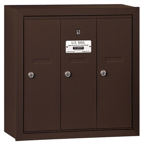 Vertical Mailbox (Includes Master Commercial Lock) - 3 Doors - Bronze - Surface Mounted - Private Access