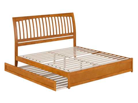 Roslyn King Platform Bed with Panel Footboard and Twin XL Trundle in Light Toffee