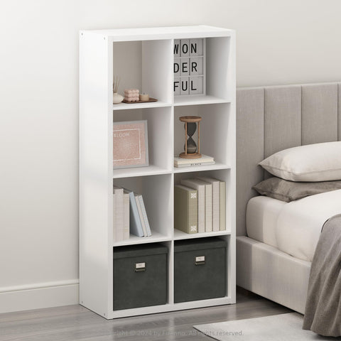 Furinno Simple Open Back Cube Storage Organizer Standing Shelf 8-Cube White