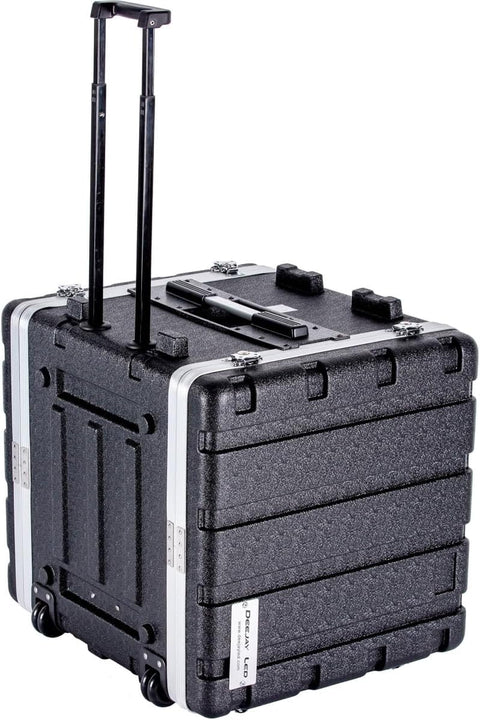 DEEJAY LED TBH10UABSWHEELS Professional Fly Drive Case -10u Space ABS Molded for Tough Durable Interior & Exterior Case For 19-IN Amplifier for Equalizer DJ Effects Unit w/Pull Out Handle & Wheels
