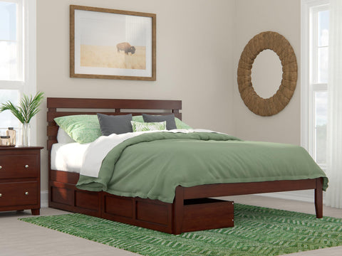 Oxford Queen Bed with USB Turbo Charger and 2 Extra Long Drawers in Walnut