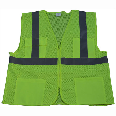 Petra Roc LVM24-2X/3X ANSI Class 2 4 Pockets Zipper Closure Safety Vest, XX-Large/XXX-Large, Lime Mesh