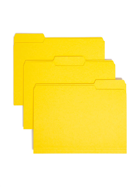 Smead Interior File Folder, 1/3-Cut Tab, Letter Size, Yellow, 100 per Box, Expandable File Folders for Filing Cabinet