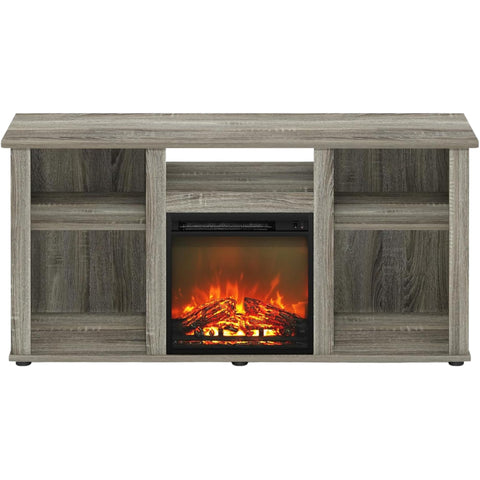 Jensen Fireplace TV Entertainment Center with Open Storage for TVs up to 55", French Oak Grey, Modern Media Console