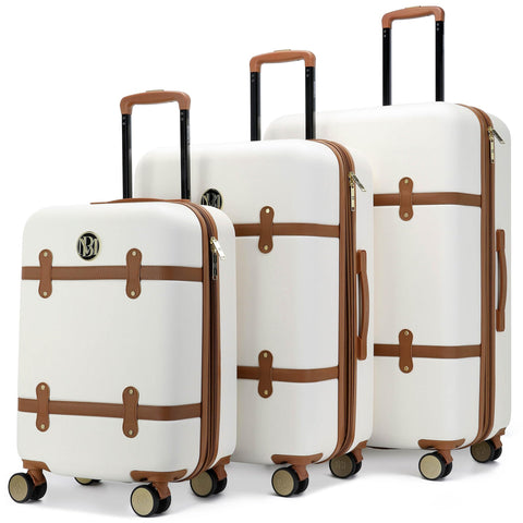 Badgley Mischka Grace 3 Piece Polycarbonate-ABS Expandable Retro Luggage Set (White)
