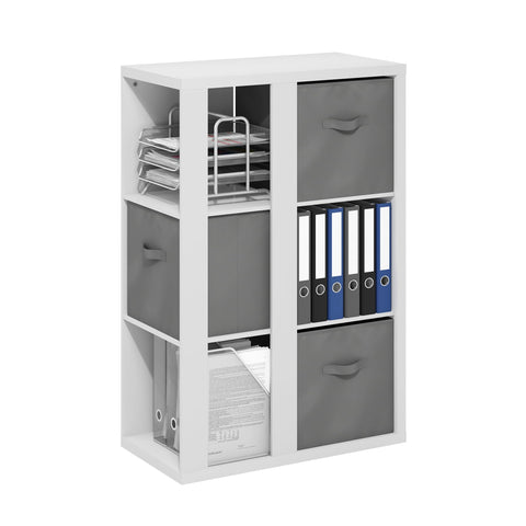 Furinno Viola Book Shelf, 3-Tier Bookshelf, Cube Storage Organizer Bookcase with Open Shelf, with Storage Bins, 13.6 x 29.3 x 43.8, for Living Room, Bedroom, Home Office, White/Light Grey