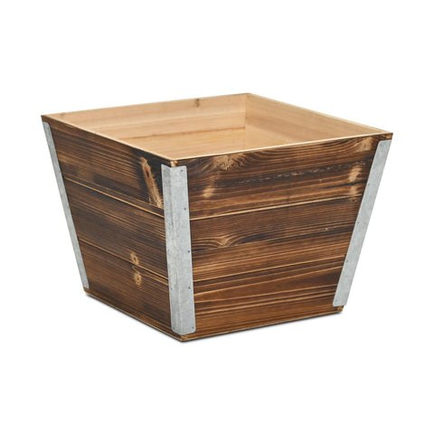 Cheungs Cavorn Tapered Square Planter Bucket - Medium Wooden Rustic Planter, 11.75-Inch Brown for Living Room