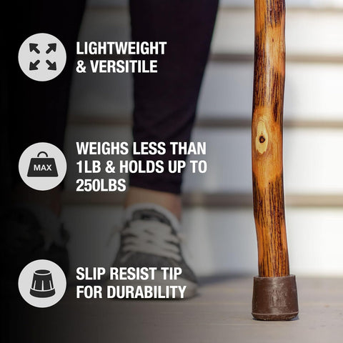 Brazos Rustic Wood Walking Stick, Twisted Hickory, Traditional Style Handle, for Men & Women, Made in The USA
