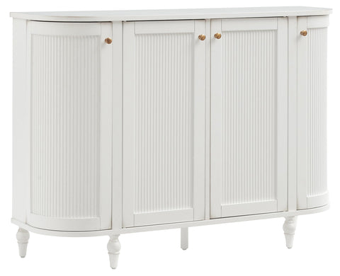 Crosley Furniture Monique Sideboard Traditional Buffet Cabinet with Storage Shelves, Fluted Doors, Distressed White